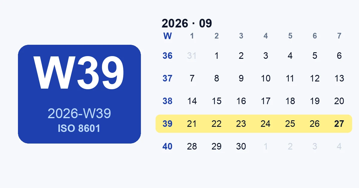Календар на 2026 рік із виділеним стовпцем номерів тижнів ліворуч від днів місяця